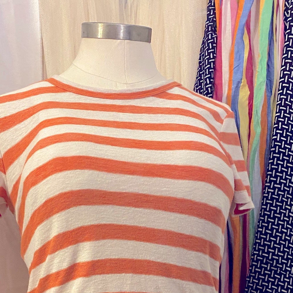 MADEWELL ORANGE WHITE STRIPED SHORT SLEEVE TOP M